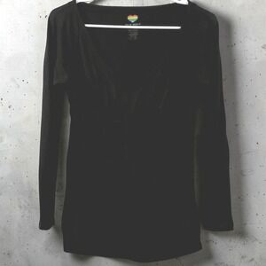 Old Navy Shirt Womens XS Black Empire Waist V-Neck Knit Top Y2K Vintage 2006